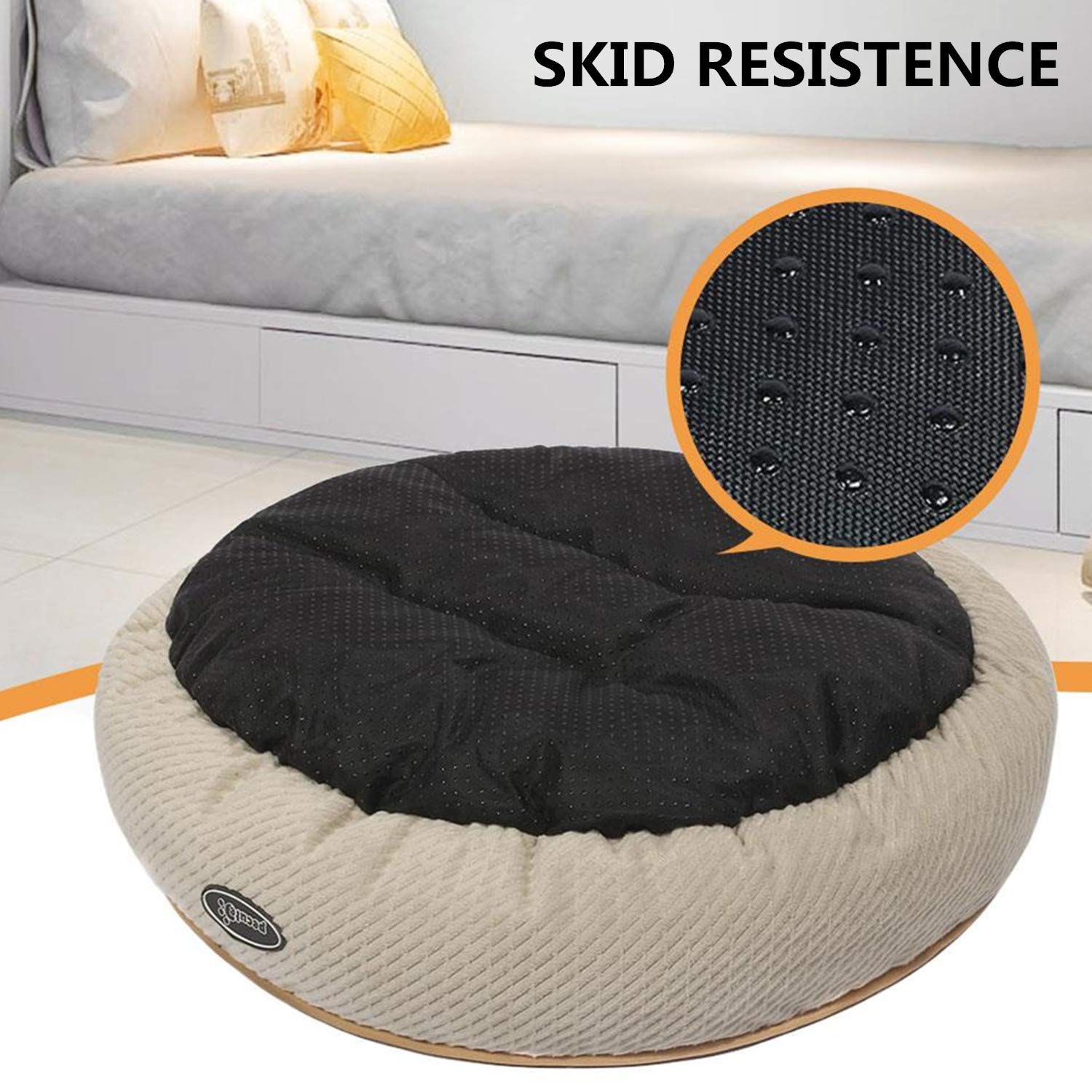 Pecute Cat Bed for Cats and Puppies Oval (50cm)- Machine Washable Plush Padded Soft Comfy (Beige)