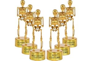 LOMIMOS 6pcs Halloween Best Costume Skeleton Trophy, Gold Skull Bone Contest Event Trophy Party Favor Prize Game Award Reward Treat with Sticker for School Classroom Adult Goodie Bag