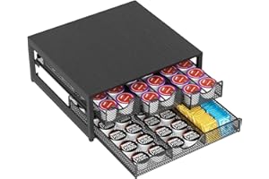 Coffee Pod Holder For Counter, 3 Pull-Out 72 K-Cup Holder Drawer, Wooden Cafe Pods Storage Organizer with Sliding Drawers for