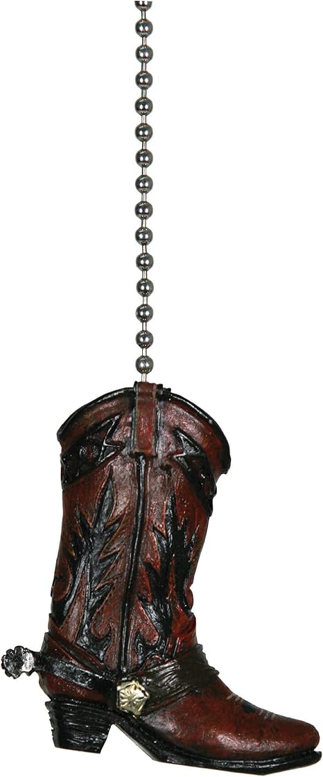 River's Edge Products Cowboy Boot Ceiling Fan Pull Ornament with 12 Inch Chain, Western Lighting Decor