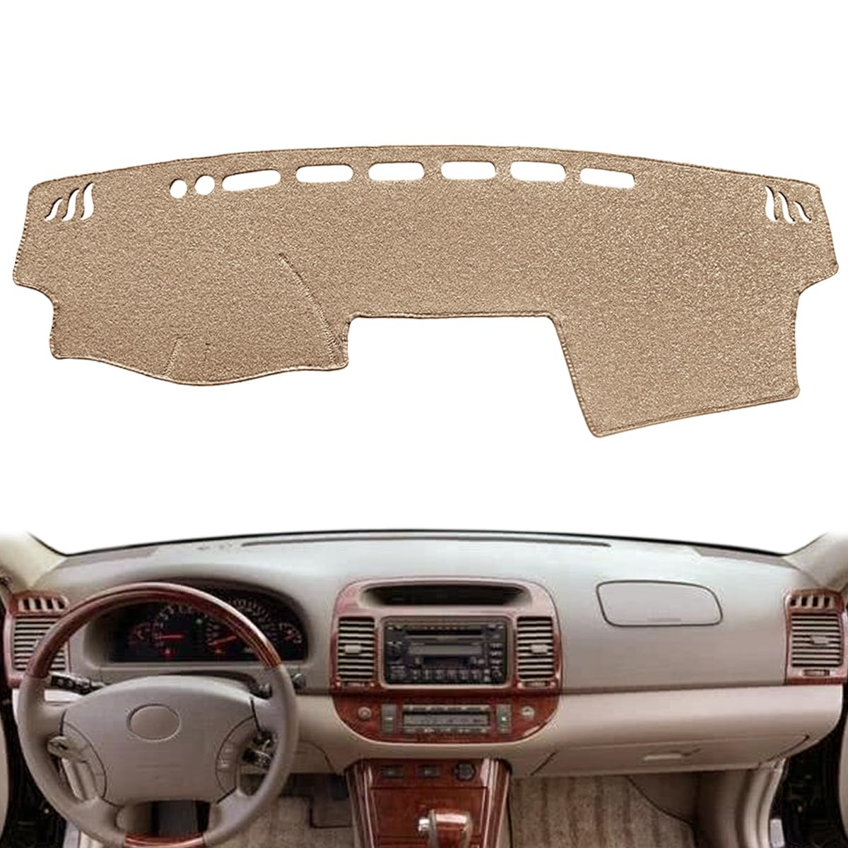 Photo 1 of Dash Cover Mat Custom Fit for Toyota Camry 2002 2003 2004 2005 2006 with Cutout for Sensors and Dash Speakers, Dashboard Cover Pad Carpet(02-06 Beige) J40