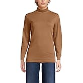 Lands' End Women Long Sleeve Relaxed Cotton Mock Canyon Camel Petite Large