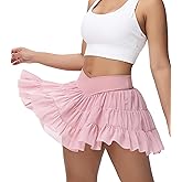 COFCAT Tennis Skirt with Shorts V-Waist Flowy Pleated Ruffle Skirts Dance Golf Running Athletic Skorts