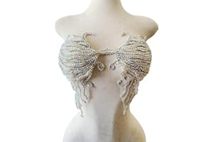 ESOSZNUA Trimimg Patches Pure Handmade with Glass Rhinestones Beads sew on Applique for Dress Chest Decorative Accessories 17X13inches (Clear AB)