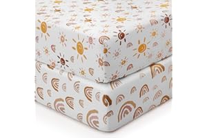 Babebay Crib Sheets for Baby Boys and Girl, Jersey Cotton Fitted Crib Sheet for Crib Mattress & Toddler Bed, Neutral Baby Sheets, 2 Pack(Boho Rainbow)