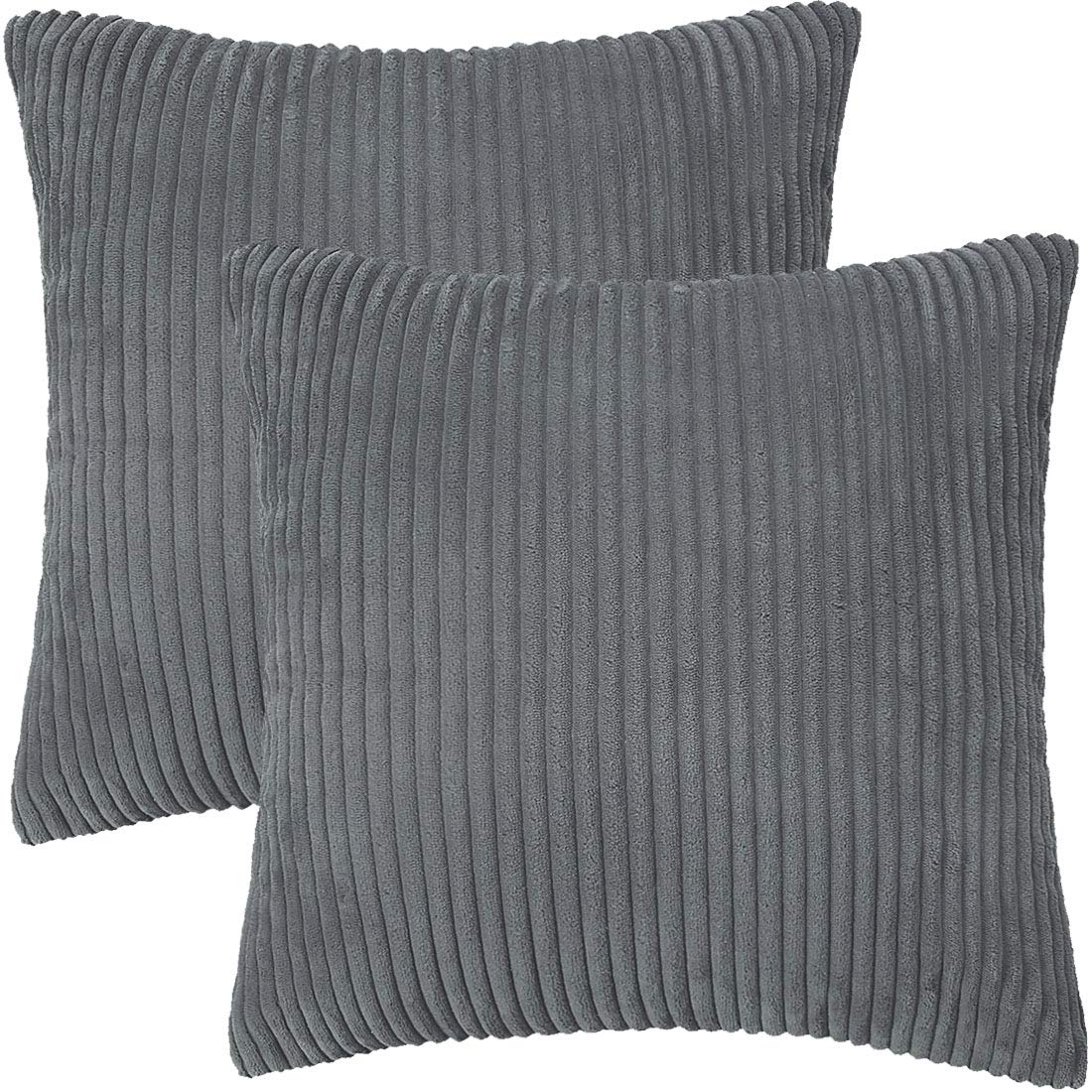 PiccoCasa Pack of 2 Corduroy Cushion Covers, 50x50cm/20x20 in Decorative Throw Pillow Covers for Sofa Couch Living Room Bedroom - Fluffy Soft Square Cushion Covers Dark Grey