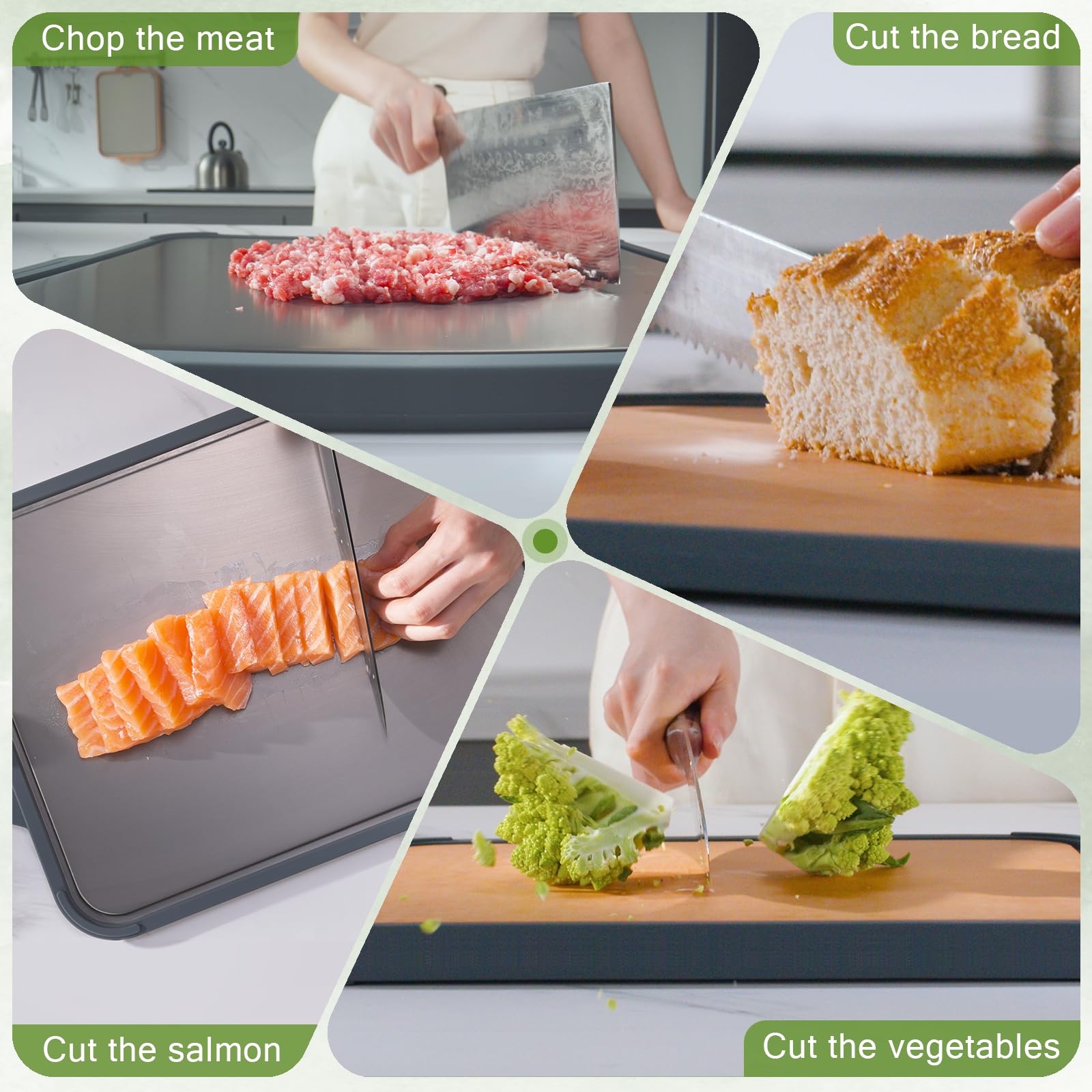 Titanium Cutting Board for Kitchen, Double Sided Pure Titanium and Wood Fiber Cutting Board with Juice Groove, Food Grade Material, for Chopping Meat/Vegetables/Fruit Dishwasher Safe 16