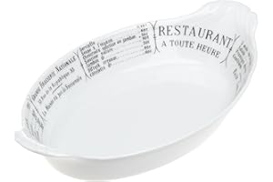 Pillivuyt Oval Eared Gratin Brasserie Baker,10 x 6.25 inch, White/Menu Print