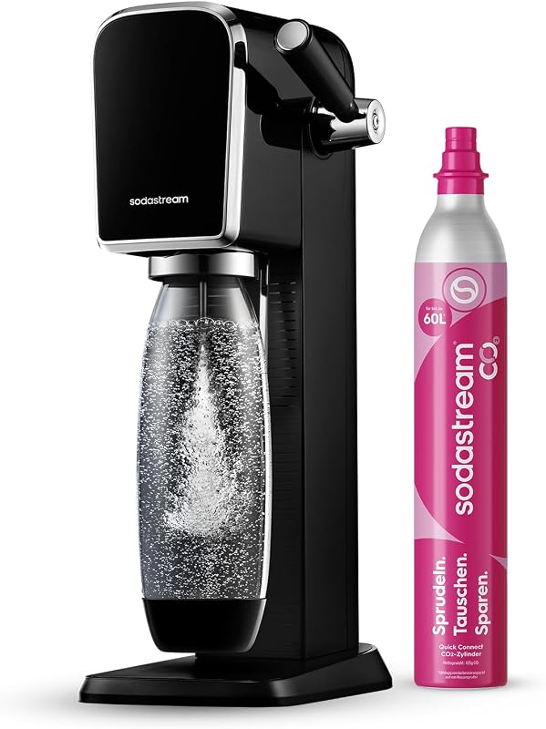 Wassersprudler ART mit CO2-Zylinder und 1x 1L spülmaschinenfeste Kunststoff-Flasche, Höhe 44cm, Schwarz, 44 cm