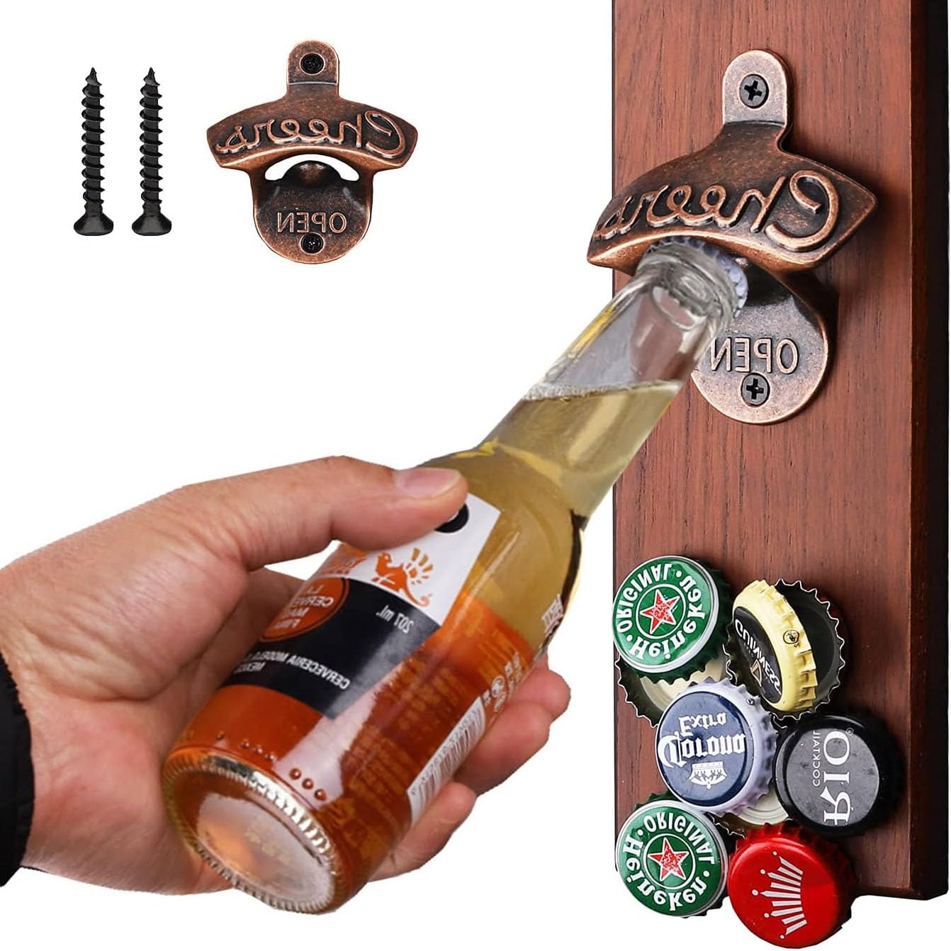 LIDOUK Magnetic Beer Bottle Opener Wall Mounted with Catcher, Novelty Gift Ideas for Men Dad Husband Him, Cool Gadgets for Home Bar Accessories, Pub, Garden