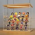 LANSCOERY Acrylic Display Case with LED Light, Clear 4 Tier Organization, Dustproof Wooden Display Box, Exclusive Showcase for Collectibles, Mini Figures and Funko Pop, 11.8x8.9x11inch