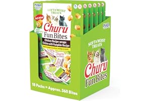 INABA Churu Fun Bites for Cats, Soft & Chewy Cat Treats with Taurine, 0.42 Ounces Each Tetra, 18 Tetras (3 per Bag), Chicken with Pumpkin Recipe