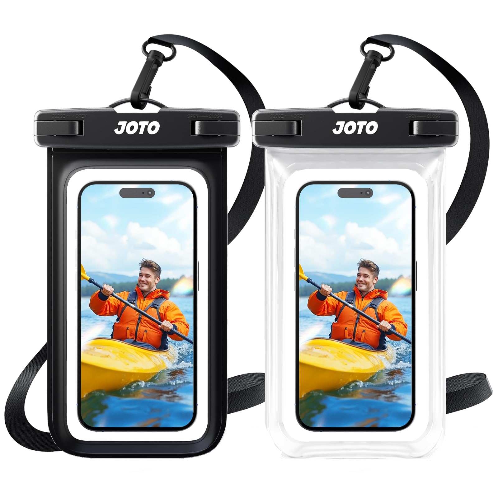 JOTO 2 Pack Waterproof Phone Pouch Case Up to 7", IPX8 Underwater Phone Case Protector Cellphone Dry Bag for iPhone 17/Air 16 15 14 13 12 Pro Max Xs Max XR X 8 7 6S Plus SE/Galaxy S24 S23 -Blackclear