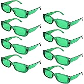 Queekay 8 Pairs St Patrick's Day Green Sunglasses Rectangle Irish Retro Vintage Square Sunglasses for Men Women St Patrick's Day Party Favor Gift Supplies