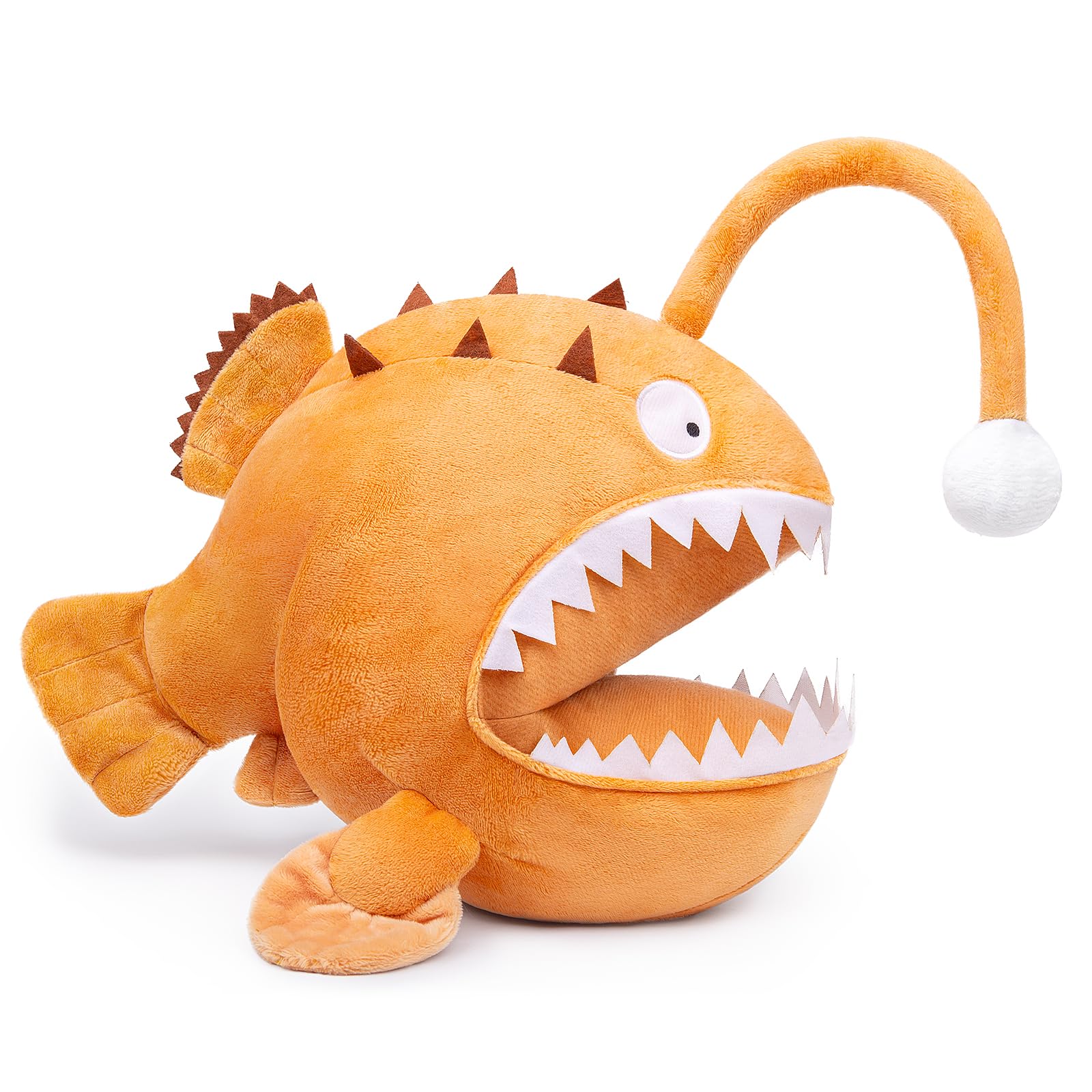 Tiny Heart Anglerfish Plush Stuffed Animal 36cm/14” Realistic Anglerfish Plush Toy Lovely Sea Fish Cute Soft Decorates Anglerfish for Kids Bedtime Companion Plushie Collection Interactive Play brown