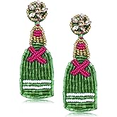 Beaded Drop Earrings for Women Statement Colorful Champagne Bottle Dangle Earrings Handmade Champagne Crystal Beaded Stud Earrings for Birthday Party Holiday Fashion Jewelry Gifts