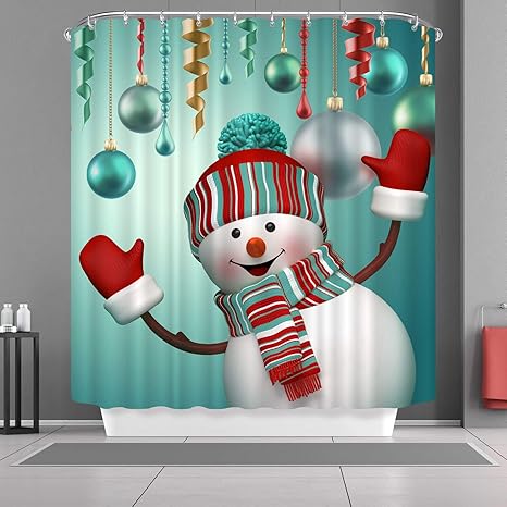 Shower Curtains Home Garden Us Stock Xmas Tree Baubles Snowman