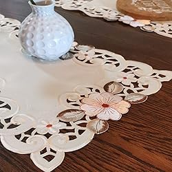 WELLYUK Embroidery Pink Flower Placemats Set of