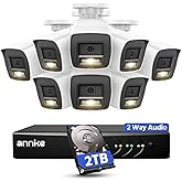 ANNKE 2MP Two-Way Audio Security Camera System, 8CH 3K Lite DVR, 8pcs 1080P CCTV White Wired Cams with Smart Color Night Vision, AI Motion Detection, 2TB HDD for Outdoor Home Surveillance