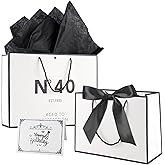 Hongplus White Black 40th Birthday Keepsake Gift Paper Bag with Card & Tissue Paper for Him Her Anniversary Party Present Shopping Tote Bags Vintage Bag for Men Women 40 Year Old Decorations Wrapping