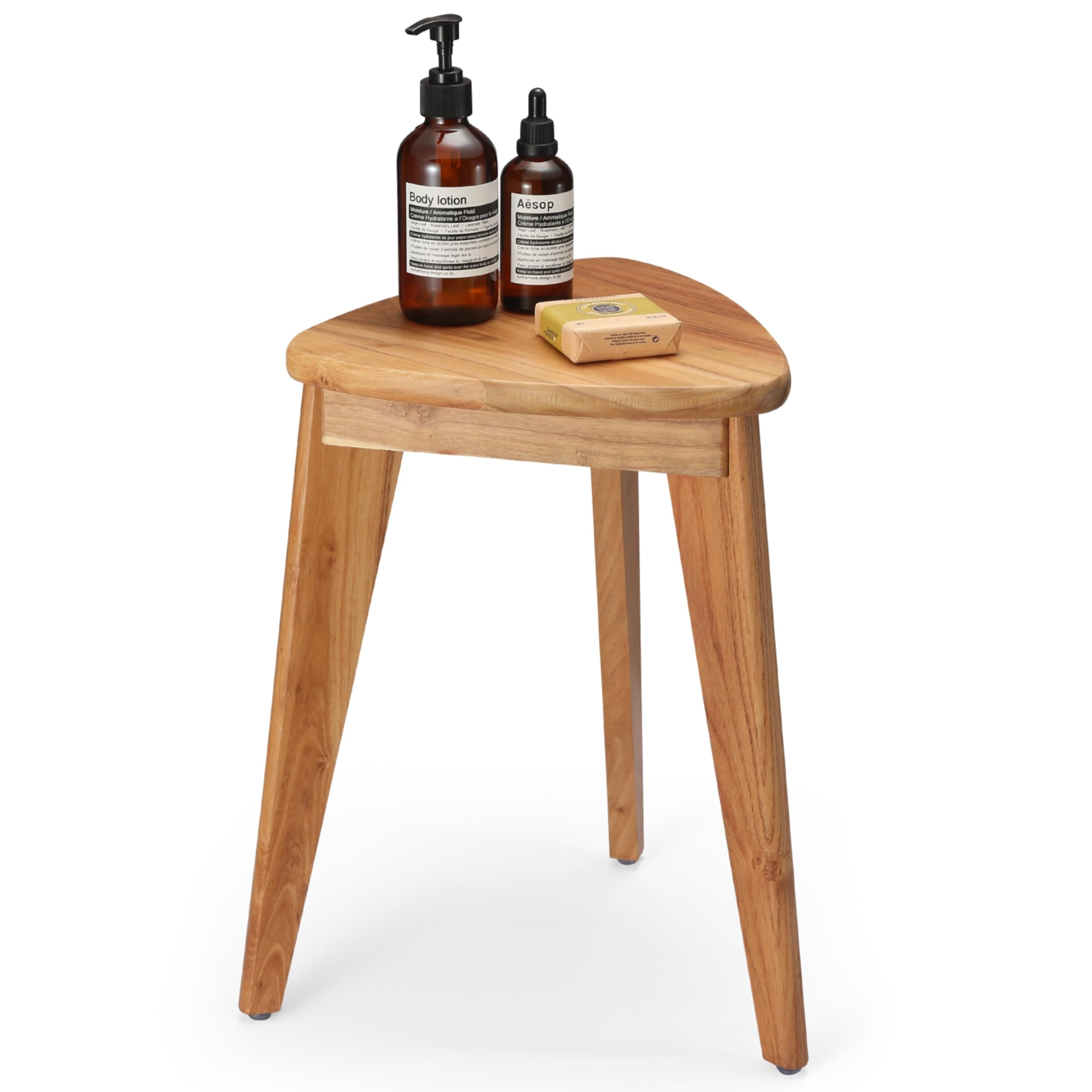 Photo 1 of TEAKAURA Teak Shower Stool, 17'' Shower Foot Rest for Shaving Legs, Waterproof Teak Shower Seat, Corner Shower Bench, Wooden Step Bench, Organizer Stool, Plant Stand for Living Room Bathroom