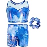 JiAmy Two Piece Gymnastics Leotards for Girls, Sparkly Dance Biketards with Shorts Ballet Tumbling Outfit for Girl 3-12 Years
