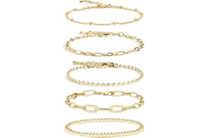 CONRAN KREMIX Waterproof Gold Chain Bracelet For Women Non Tarnish,14K Gold Plated Stainless Steel Link Dainty Bracelets Stake Layered Bracelet Set Hypoallergen Gold Jewelry