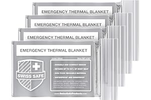 Swiss Safe 4 Pack Mylar Emergency Blankets for Survival - Compact & Insulated for Cold Weather - Designed for NASA, Outdoor, Running, Camping, Survival, First Aid Car Kit - Silver, 4 Pack