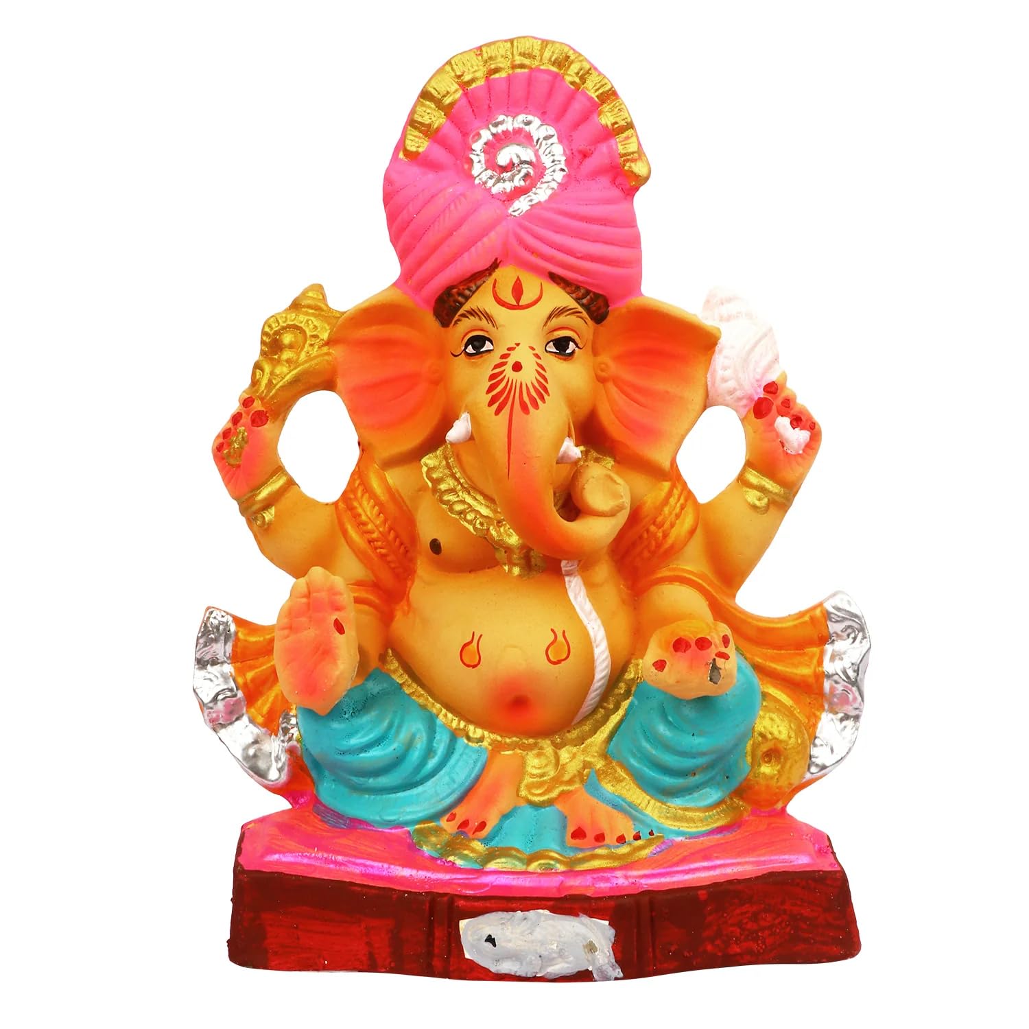 Photo 1 of SATVIK 10 Inch Kripalu Eco-Friendly Ganesha Idol | Pagdi Pheta Shethji Pose | Hand-Painted Ganpati Murti | Non-Toxic Multicolor Decorative Figurine for Home, Office & Festive Décor