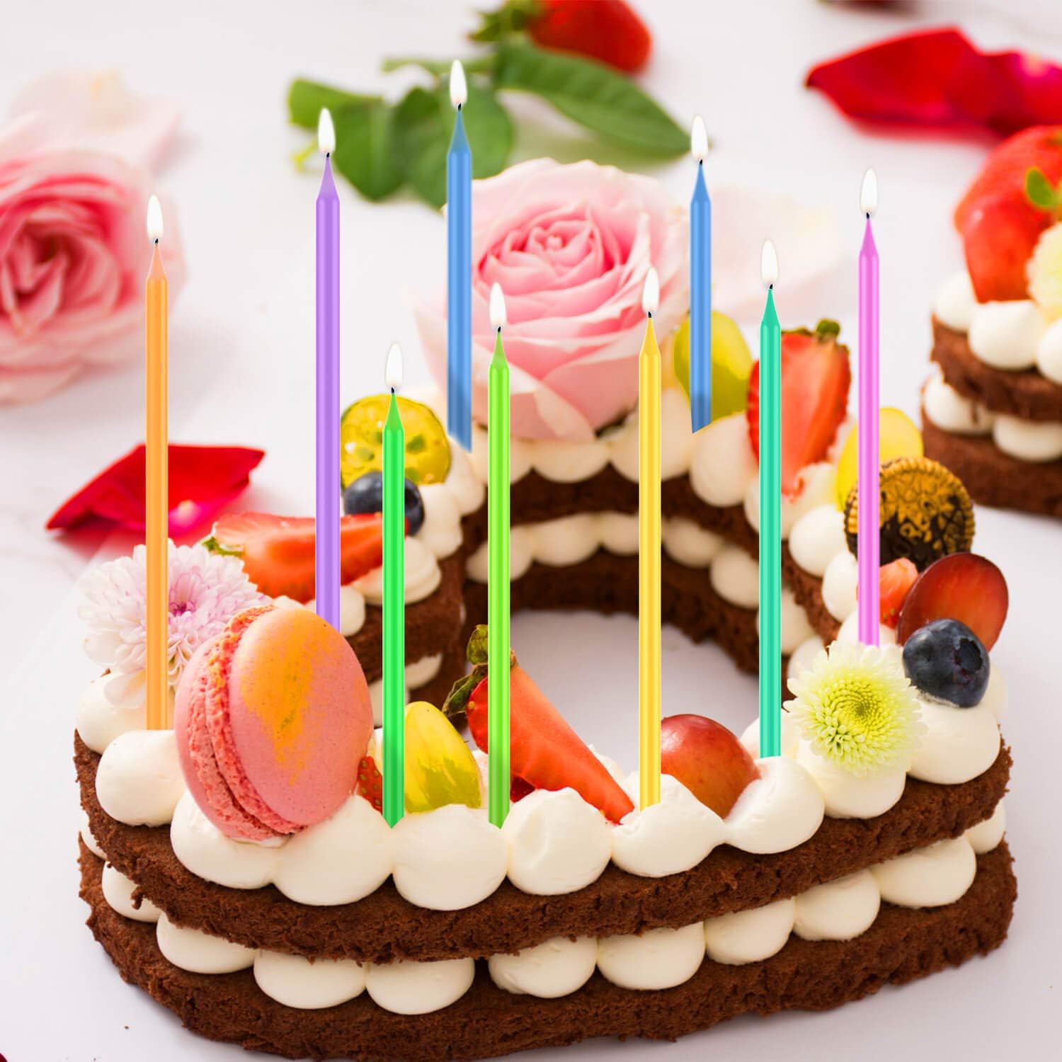 BEANLIEVE 20-Count Rainbow Birthday Candles - Colorful Birthday Candle Long Thin Cake Candles Cupcake Candles for Birthday, Wedding & Lucky Party Cake Decorations: Home Improvement