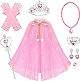 10 Pieces Princess Cape Set Dress up Clothes for Little Girls Party Cosplay Cloak with Jewelry Tiara Crown Wand Gloves