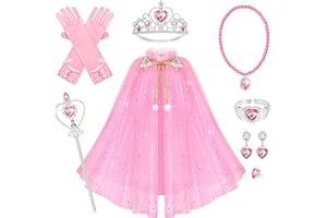 HAPGO 10 Pieces Princess Cape Set Dress up Clothes for Little Girls Party Cosplay Cloak with Jewelry Tiara Crown Wand Gloves