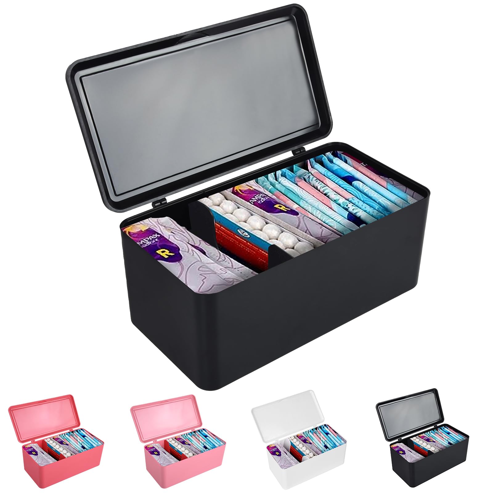 Photo 1 of ChengFu Pad and Tampon Organizer for Bathroom,Sanitary Napkin Holder, Pad and Tampon Organizer for Period, Sanitary Napkin Storage Container, Black