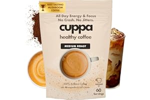CUPPA HEALTHY COFFEE Cuppa Healthy Mushroom Insant Coffee with Lion's Mane & Ashwagandha for All Day Energy & Focus - No Crash or Jitters - Nootropics for Brain Health, Gut Health, Immunity, Stress, Memory + Mood - 60 Servings