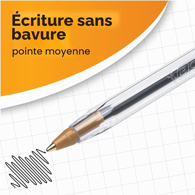 Cristal Original Stylos-Bille Pointe Moyenne (1,0 mm) - Parfait pour l'Ecole et au Bureau) - Noir, Boîte de 50