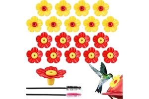 EXEXIUO 18 Pieces Hummingbird Feeders Replacement Flowers Pet Bird Feeder Replacement Feeding Ports with 2 Cleaning Brush for Outdoor Hanging Feeders(Red+Yellow)