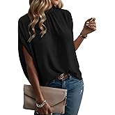 Teepie Womens Blouses Dressy Casual Mock Neck Batwing Sleeve Tops Loose Fit Tie Back Summer Tunic Tops