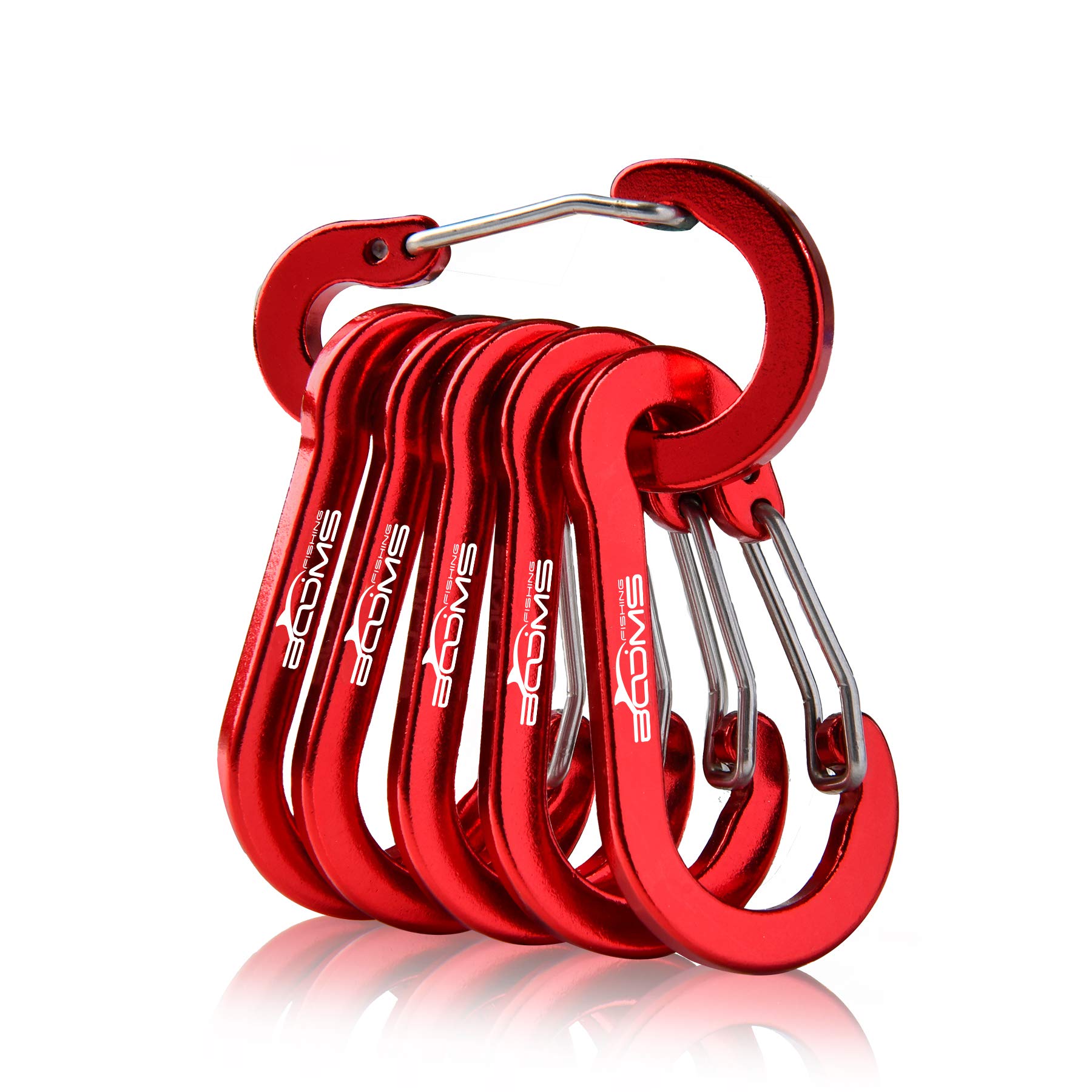 Booms Fishing CC1 Multi-Use Carabiner Clip, 6 Pack Small Caribeener Clips, Mini Keychain Caribeaner Clip 2 inch, Aluminum D Ring Carabiners, Red