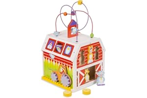 Melissa & Doug First Play Slide, Sort & Roll Wooden Activity Barn with Bead Maze, 6 Wooden Play Pieces (30 cm x 30 cm x 51 cm