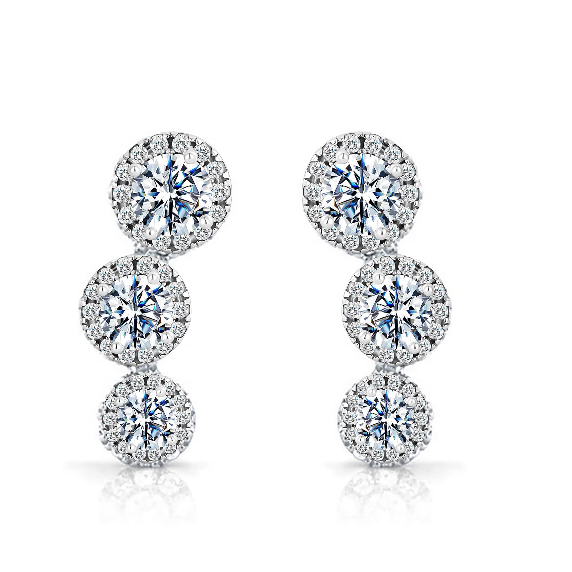 Kaguyo 3 Crystals Ear Climber earrings for Women, Elegant 925 sterling silver Cubic Zircons Ear Crawlers Stud Earrings For Women Girls birthday gift