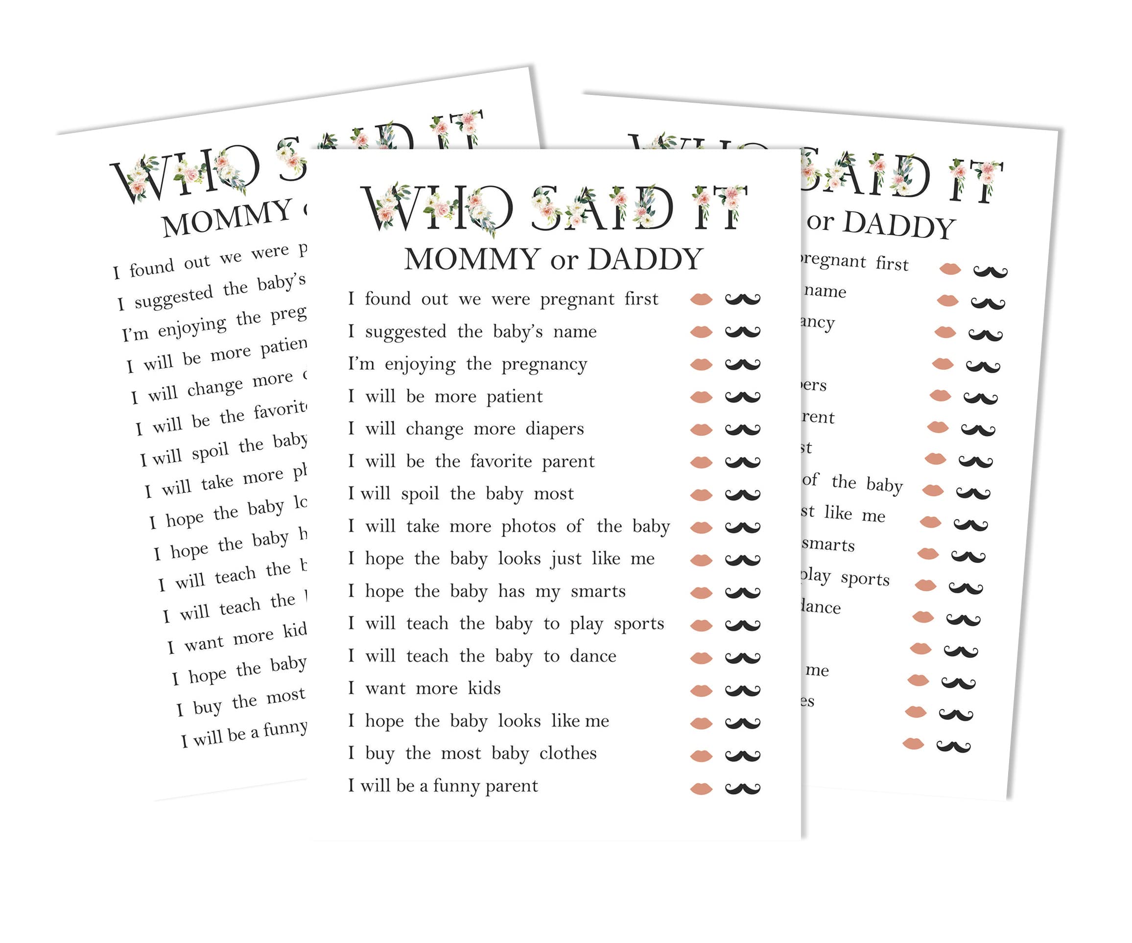 Inkdotpot Who said it Game Mommy Or Daddy 50 Sheet Fun Baby Shower Game Gender Neutral Party Supply