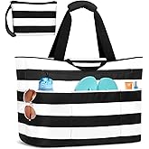 BKNOOU Extra Large Beach Bags Waterproof Sandproof XL Beach Tote Bag for Women Zipper Foldable Swim Pool Bag with Wet Pocket