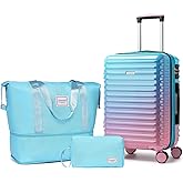 LARVENDER Carry on Luggage 22x14x9 Airline Approved, Expandable 20 Inch Hardside Suitcase with Wheels TSA Lock, PC+ABS Lightweight Carry on Suitcases for Women, Cotton Candy (20/DB/TB)
