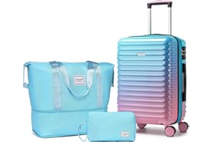 LARVENDER Carry on Luggage 22x14x9 Airline Approved, Expandable 20 Inch Hardside Suitcase with Wheels TSA Lock, PC+ABS Lightweight Carry on Suitcases for Women, Cotton Candy (20/DB/TB)