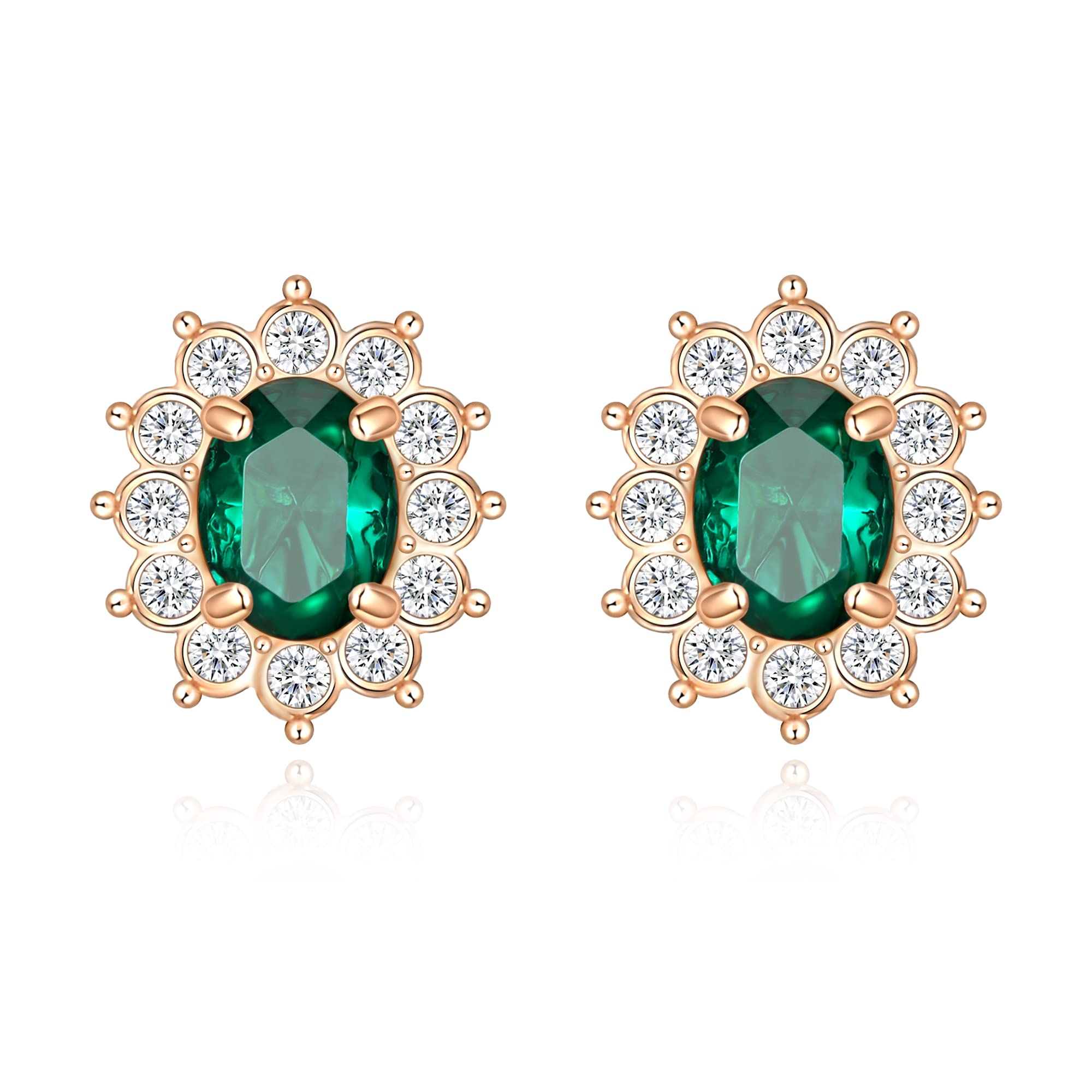 EVER FAITH Oval Cubic Zirconia Clip-On Earrings for Women, Flower Leaf Clip On Stud Earrings for Prom Green Gold-Tone