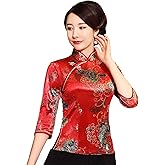 Shanghai Story Chinese Cheongsam Shirt 3/4 Sleeve Velvet Chinese Blouse for Women