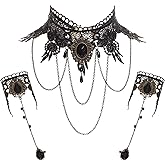 Ngdhkd Black Choker Lace Necklace Bracelet Set Punk Necklace Wristband Gothic Bracelet Punk Jewelry Set for Women Halloween Weeding Party Cosplay