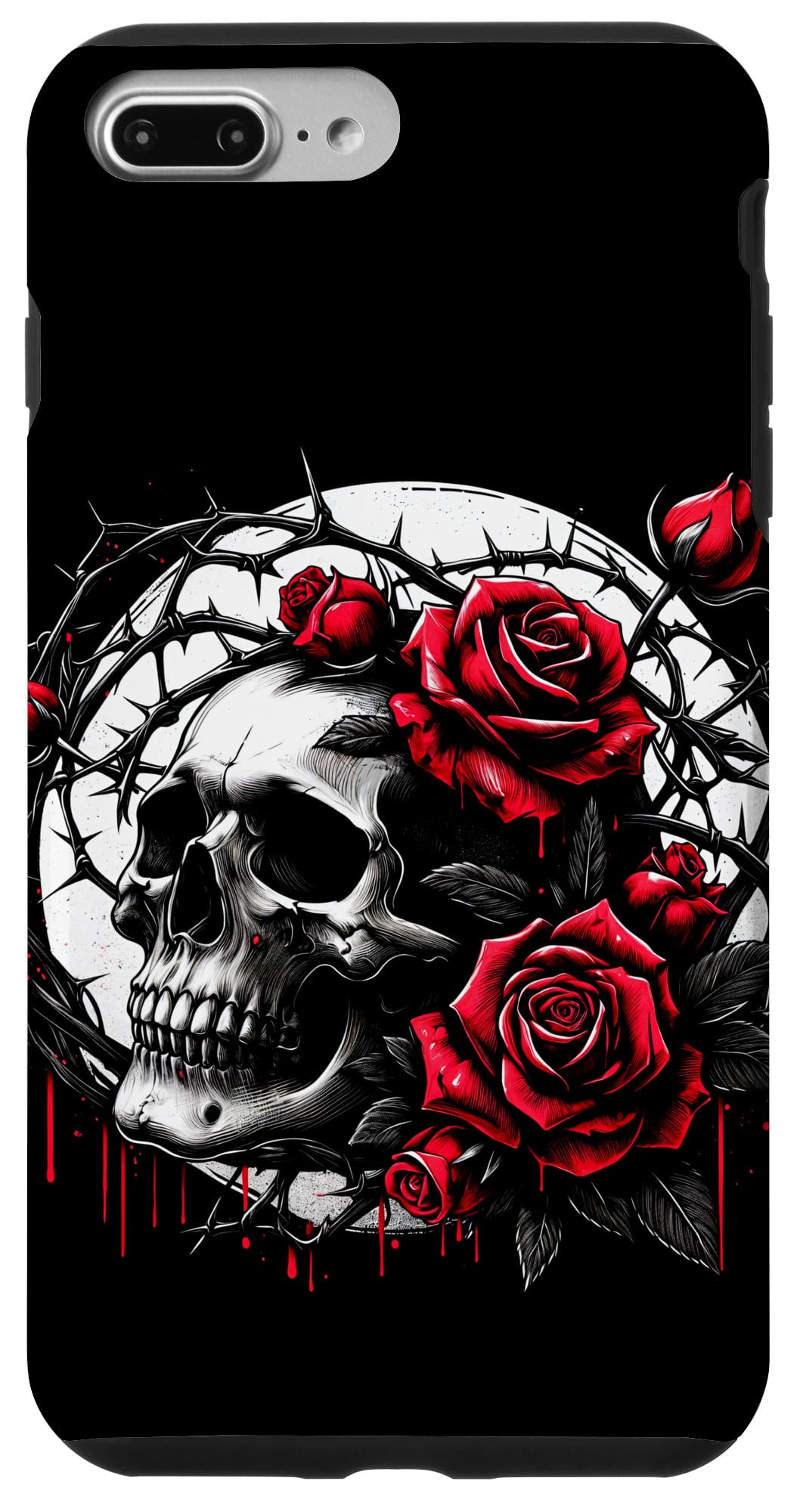 iPhone 7 Plus/8 Plus Cool and Spooky Skull with Red Roses Halloween Case