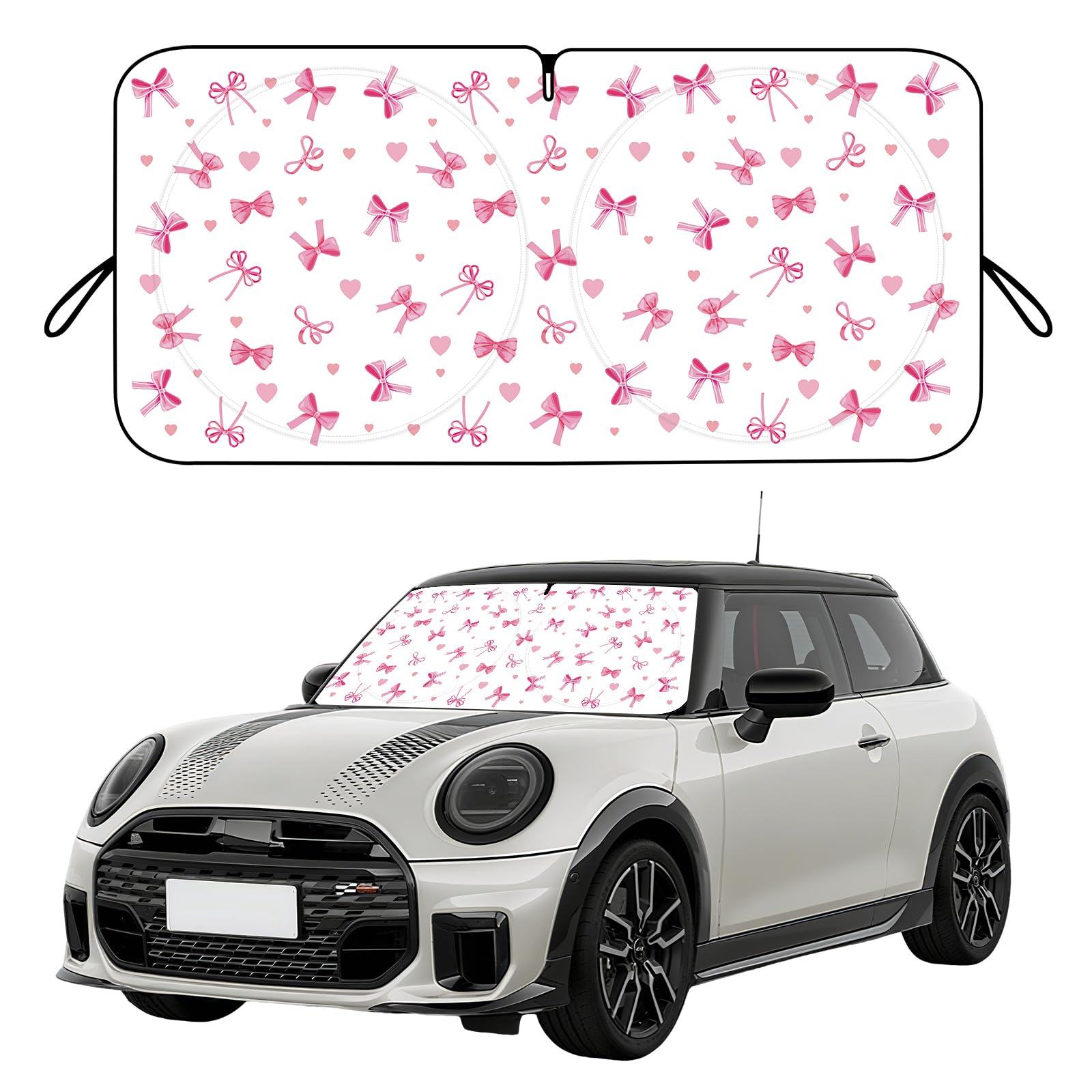 Photo 1 of Car Windshield Sun Shade, Cute Bow Sun Visor - Wear-Resistant Black Tape, Foldable 59'x27.5'/63''x31.5''