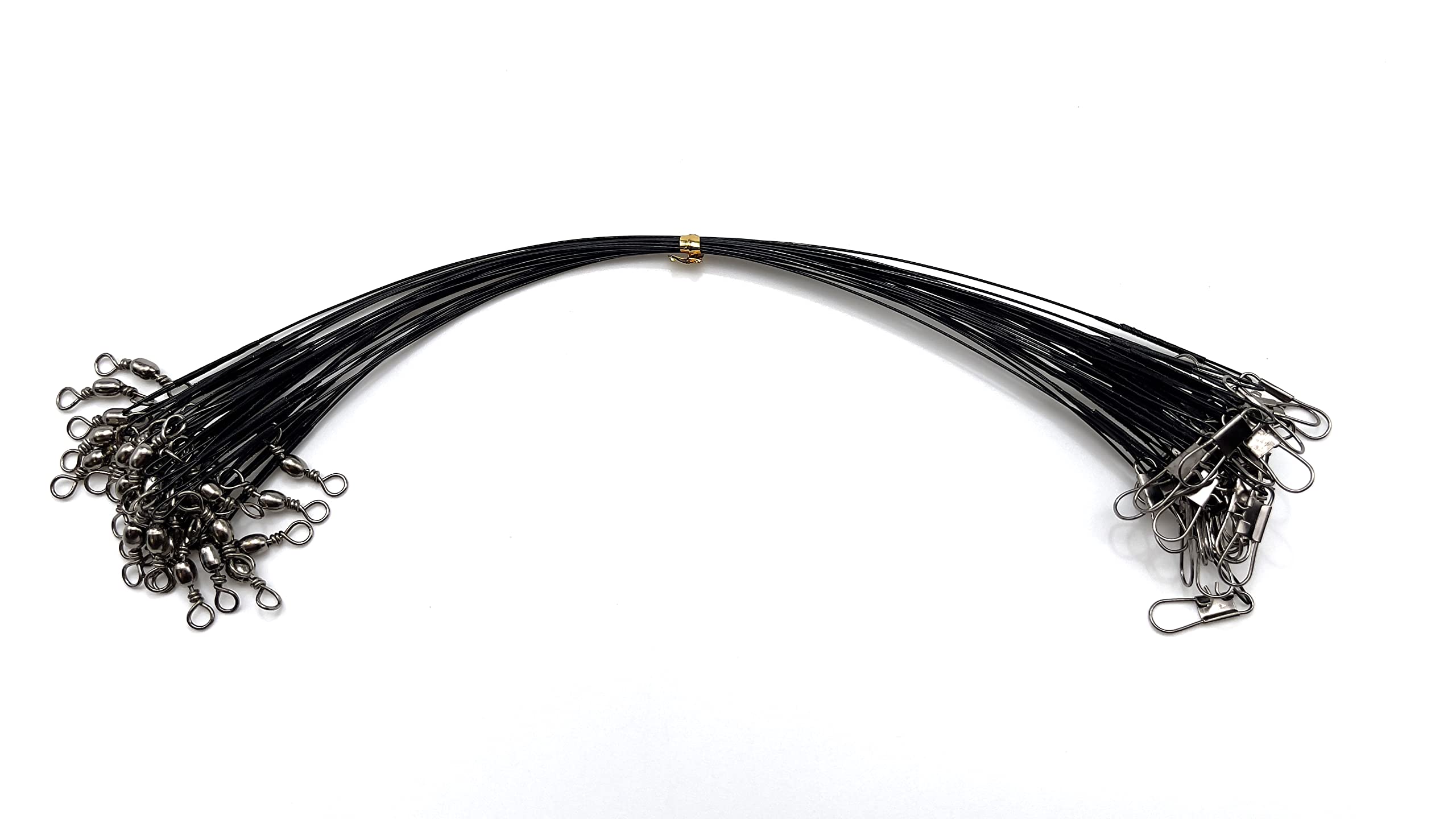 EVERBAY Fishing Leaders Anti Bite Stainless Steel Fishing Line with Swivels Snap Wire Leader for Connect Lures Bait Rig Hooks, Nylon-Coated Fishing Gear Fishing Gift, Black, 25cm/30pcs